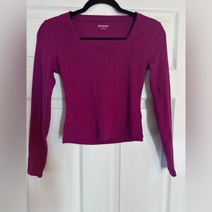 Women's Old Navy Square Neck Ribbed Long-Sleeve Top - Magenta Sz Xsmall